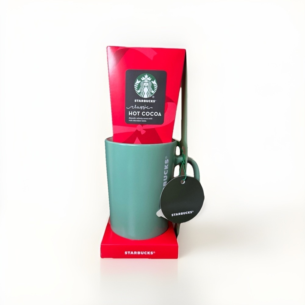 2025 Starbucks Winter Hot Cocoa Mug Gift Set 16oz. Green Mug New with Tag - Picture 6 of 6
